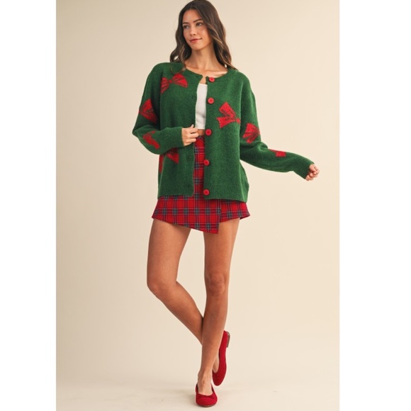 🌟 “The Gena" Christmas Bow Printed Wool Sweater Cardigan - Picture 4 of 4